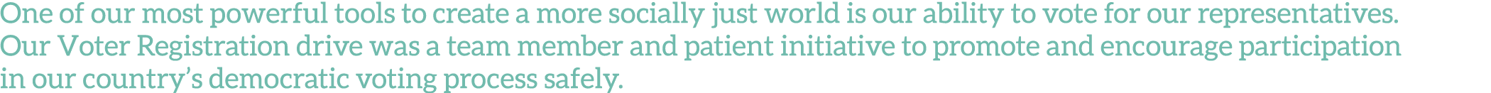 One of our most powerful tools to create a more socially just world is our ability to vote for our representatives  O   
